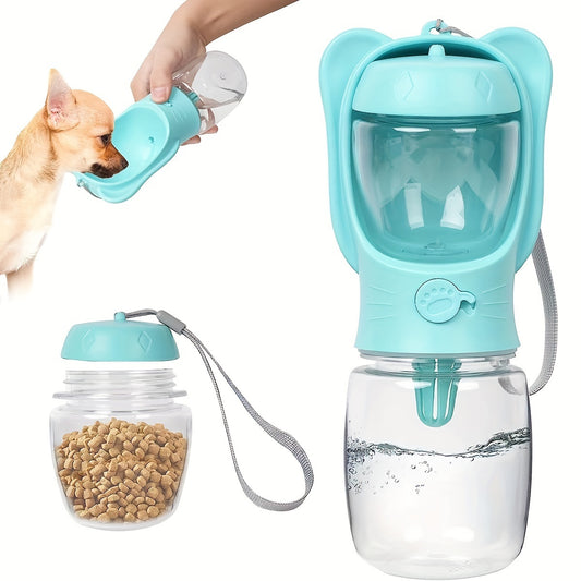 Bottiglia d’acqua per cani 2 in 1, bottiglia d’acqua per animali domestici portatile a prova di perdite con contenitore per alimenti, distributore d’acqua portatile all’aperto per cani, fornitura per cuccioli per passeggiate, escursioni, campeggio, viaggi